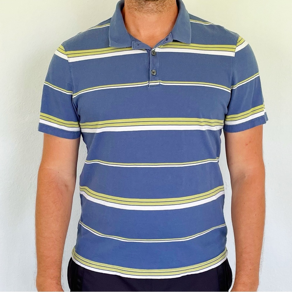 Banana Republic men’s blue green stripe cotton polo shirt size large